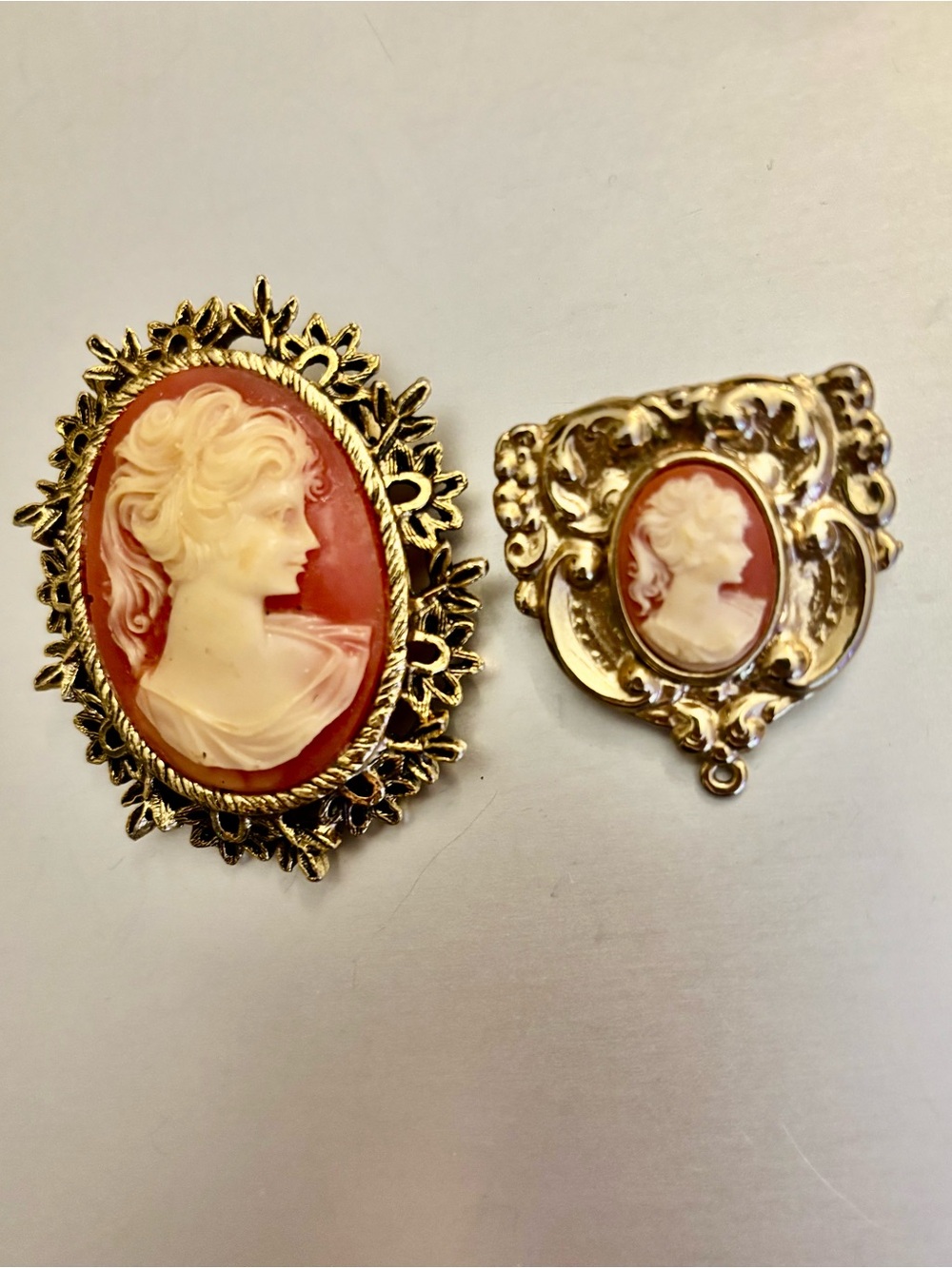 Cameo Brooch Duo